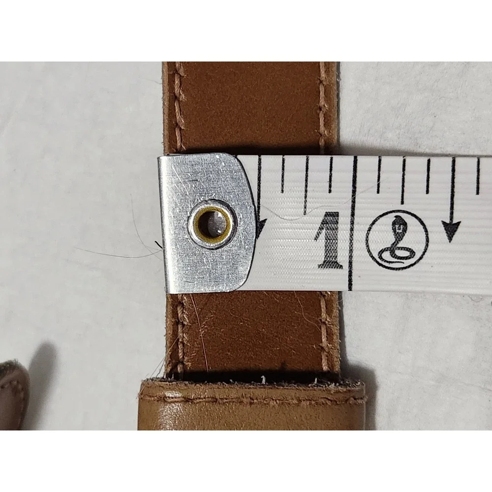 Vintage Anne Klein Calderon Leather Belt Gold Lion Head Buckle Medium Brown Tan